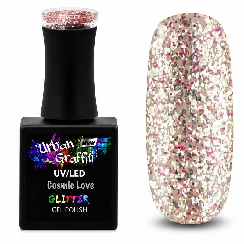 Cosmic Love - UGGP-A0916 Vernis Gel Pailleté Or et Rouge Graffiti Urbain 15ml